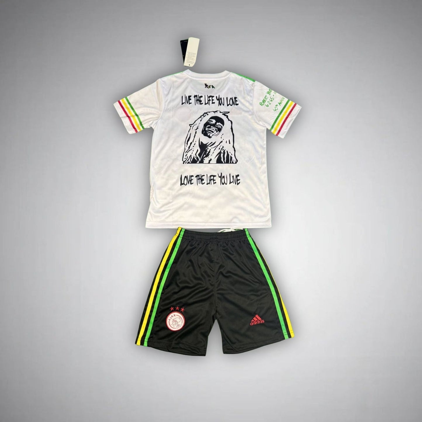 Ajax "Bob Marley" White Premium Kids Size Kit from FootballPrestige.com - Premium Football Kits