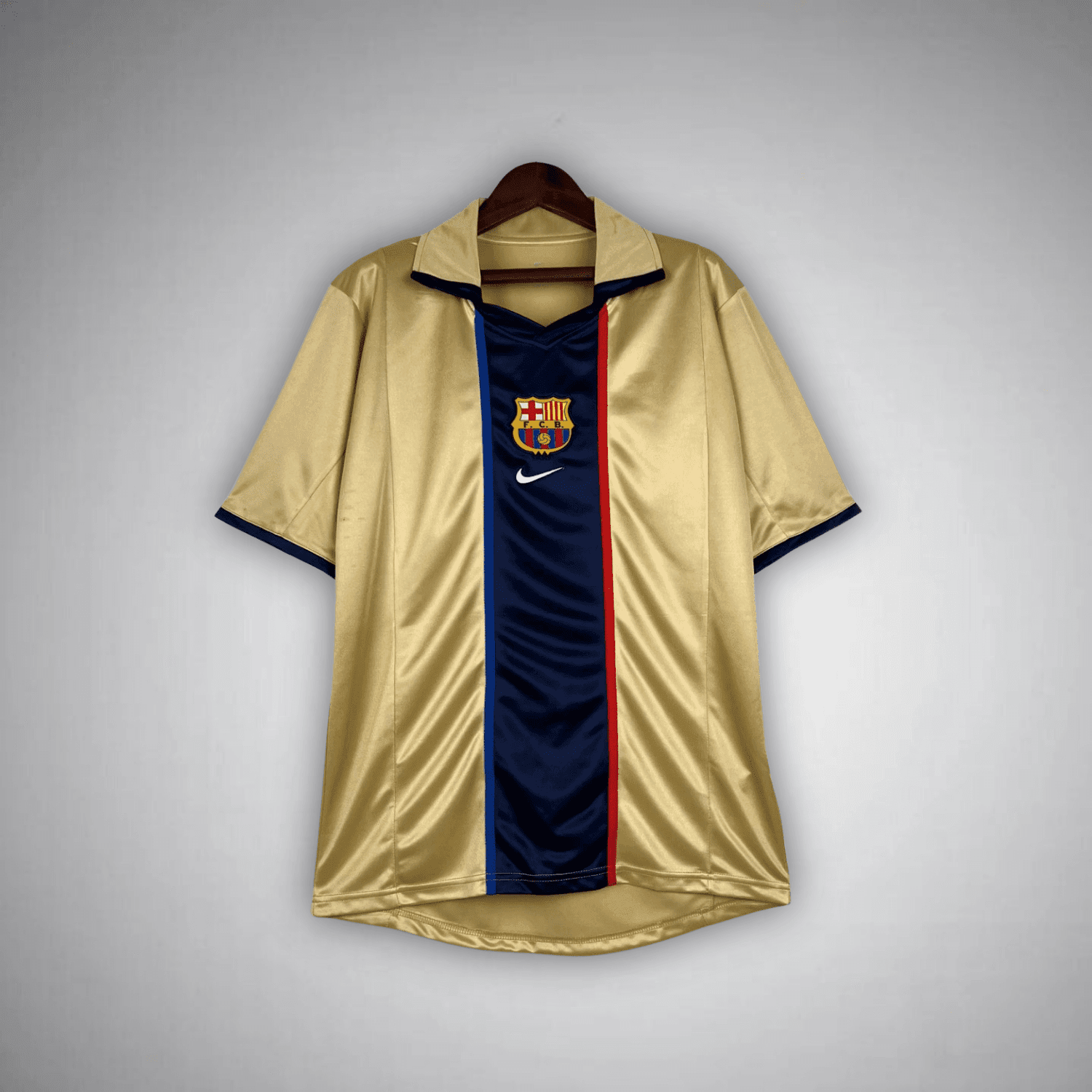 02/03 FC Barcelona Gold Away Retro Kit from FootballPrestige.club - Premium Football Kits