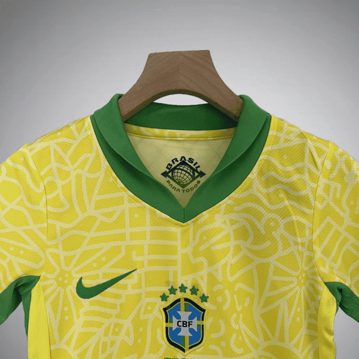 2024 Brazil Home Kids Size Kit from FootballPrestige.club - Premium Football Kits