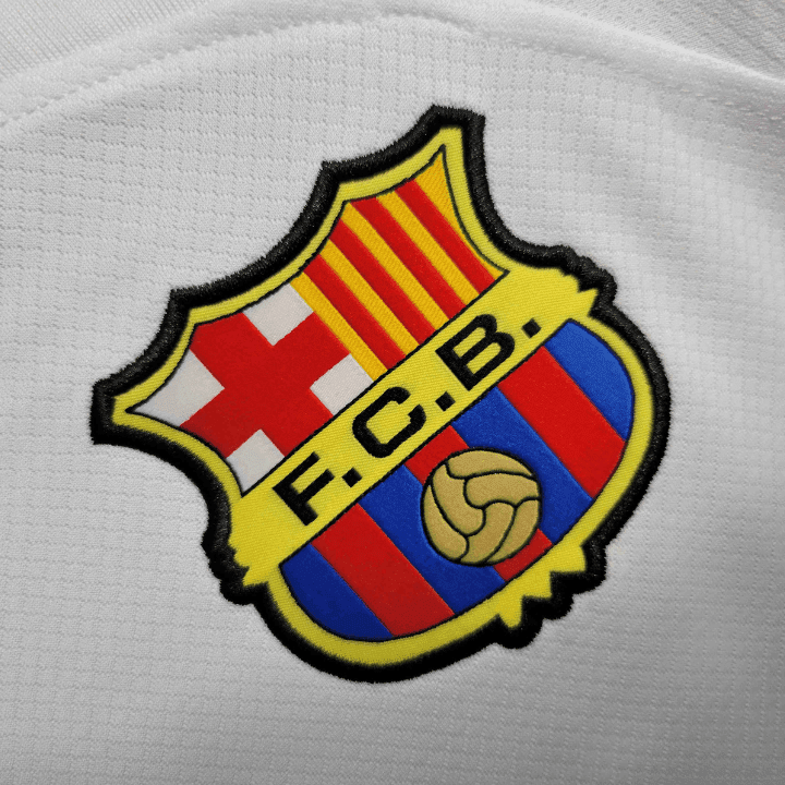 23/24 FC Barcelona White Long Sleeve Away Kit from FootballPrestige.club - Premium Football Kits