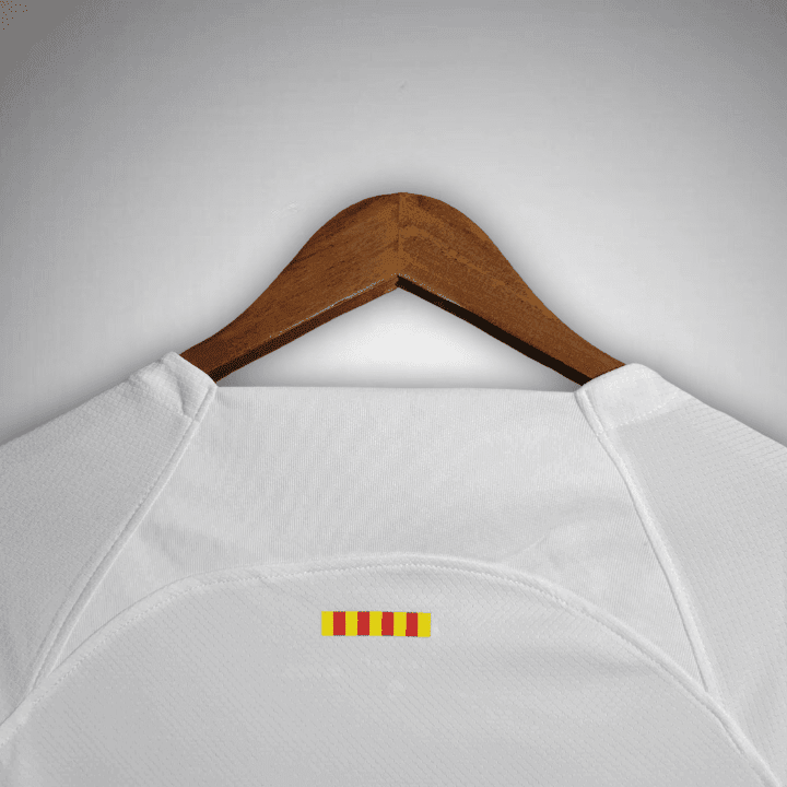 23/24 FC Barcelona White Long Sleeve Away Kit from FootballPrestige.com - Premium Football Kits