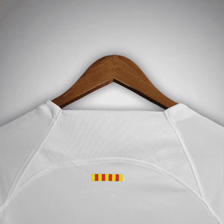 23/24 FC Barcelona White Long Sleeve Away Kit from FootballPrestige.club - Premium Football Kits