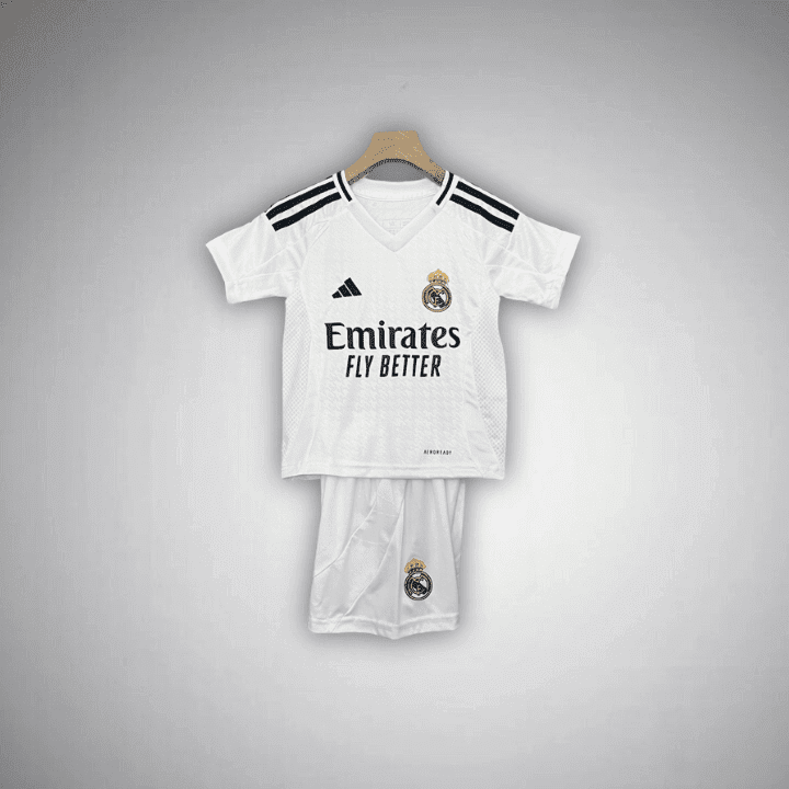 24/25 Real Madrid Home Kids Size Kit from FootballPrestige.club - Premium Football Kits