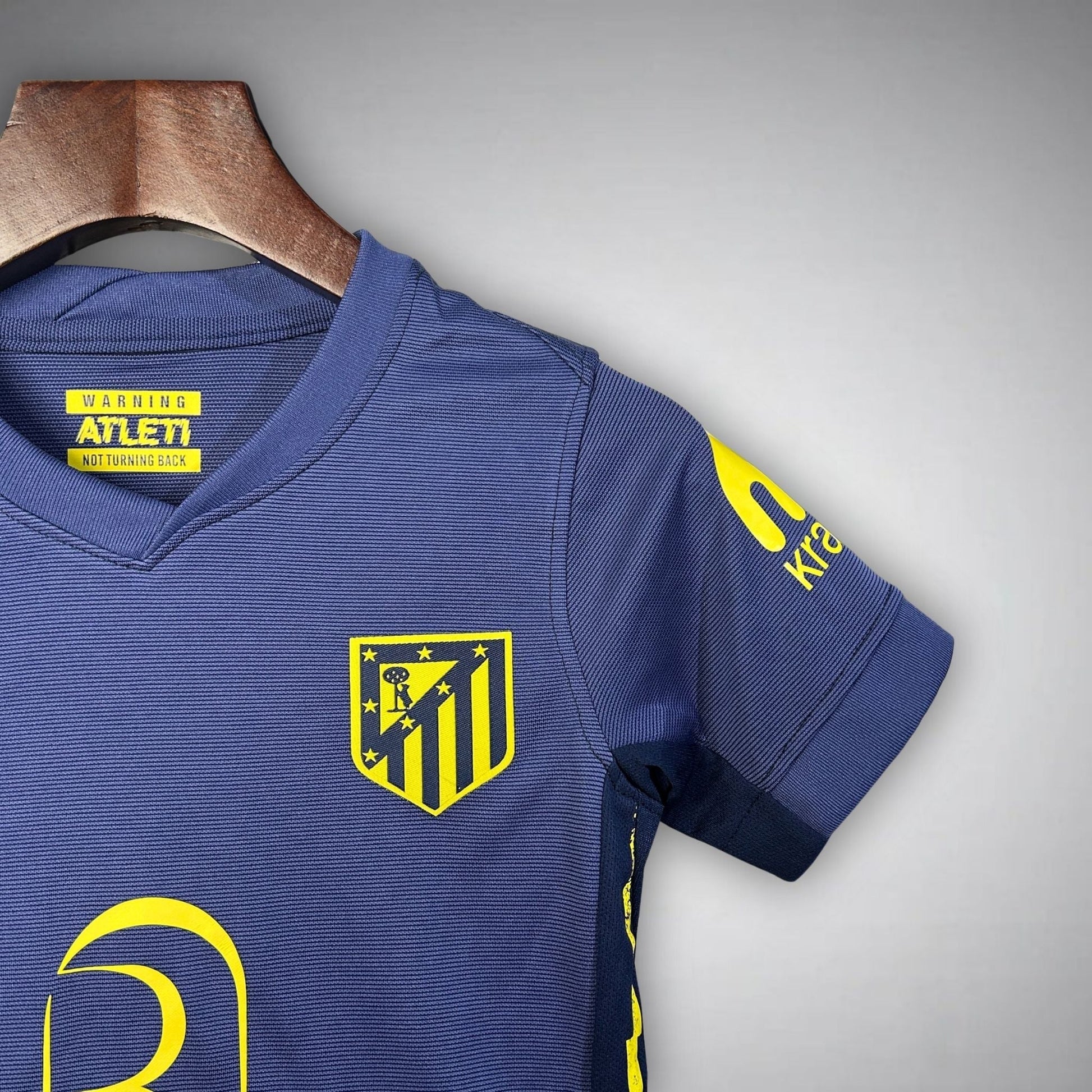 25/26 Atletico Madrid Away Kids Size Kit from FootballPrestige.com - Premium Football Kits