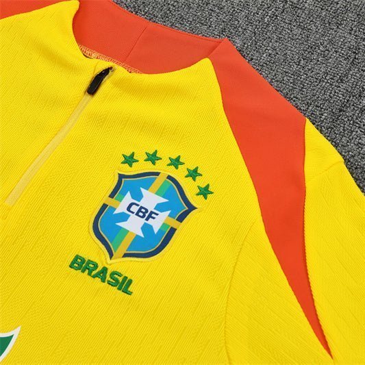 25/26 Brazil Training Yellow Kids Size Tracksuit from FootballPrestige.com - Premium Football Kits