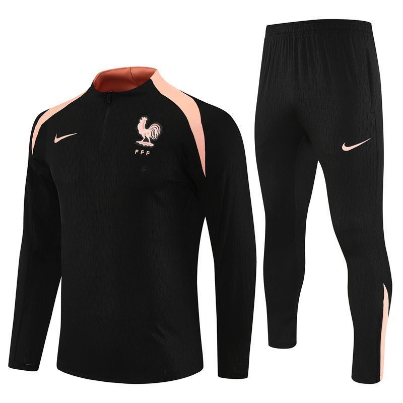 25/26 France Training Black/Light Pink Kids Size Tracksuit from FootballPrestige.com - Premium Football Kits