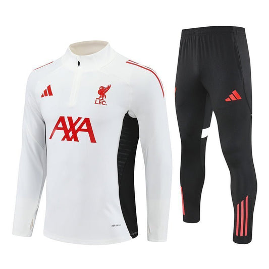 25/26 Liverpool Training White Kids Size Tracksuit from FootballPrestige.com - Premium Football Kits