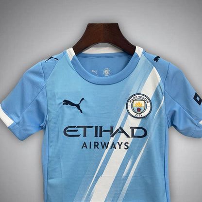 25/26 Manchester City Home Kids Size Kit from FootballPrestige.com - Premium Football Kits