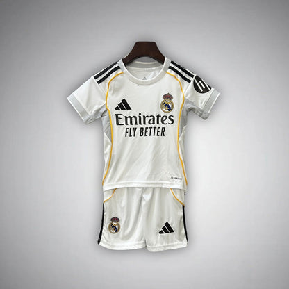 25/26 Real Madrid Home Kids Size Kit from FootballPrestige.com - Premium Football Kits