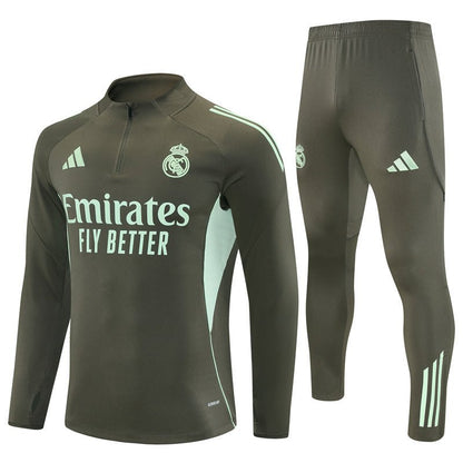 25/26 Real Madrid Training Dark Olive Kids Size Tracksuit from FootballPrestige.com - Premium Football Kits