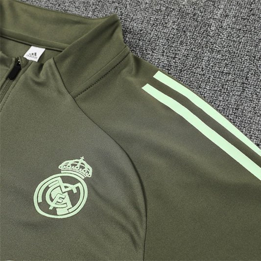 25/26 Real Madrid Training Dark Olive Kids Size Tracksuit from FootballPrestige.com - Premium Football Kits