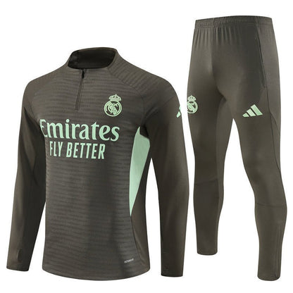 25/26 Real Madrid Training Dark Olive Tracksuit from FootballPrestige.com - Premium Football Kits