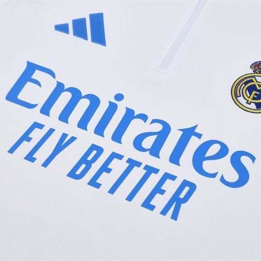25/26 Real Madrid Training White/Light Blue Tracksuit from FootballPrestige.com - Premium Football Kits