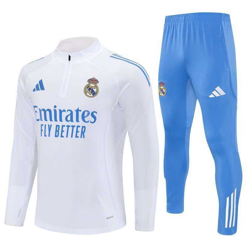 25/26 Real Madrid Training White/Light Blue Tracksuit from FootballPrestige.com - Premium Football Kits