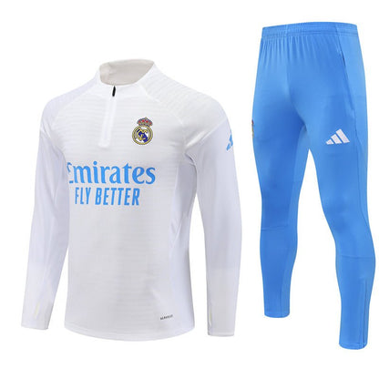 25/26 Real Madrid Training White/Light Blue Tracksuit from FootballPrestige.com - Premium Football Kits