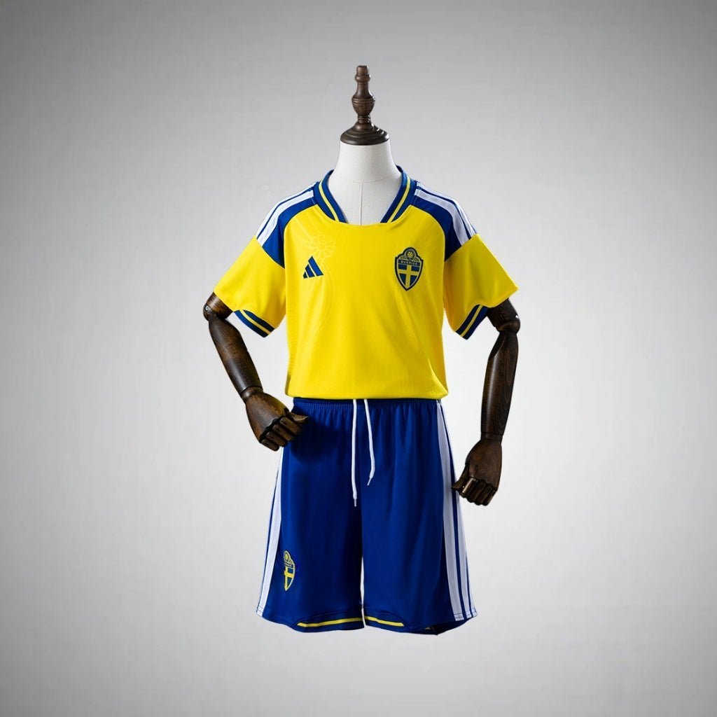 2026 Sweden Home Kids Size Kit from FootballPrestige.club - Premium Football Kits