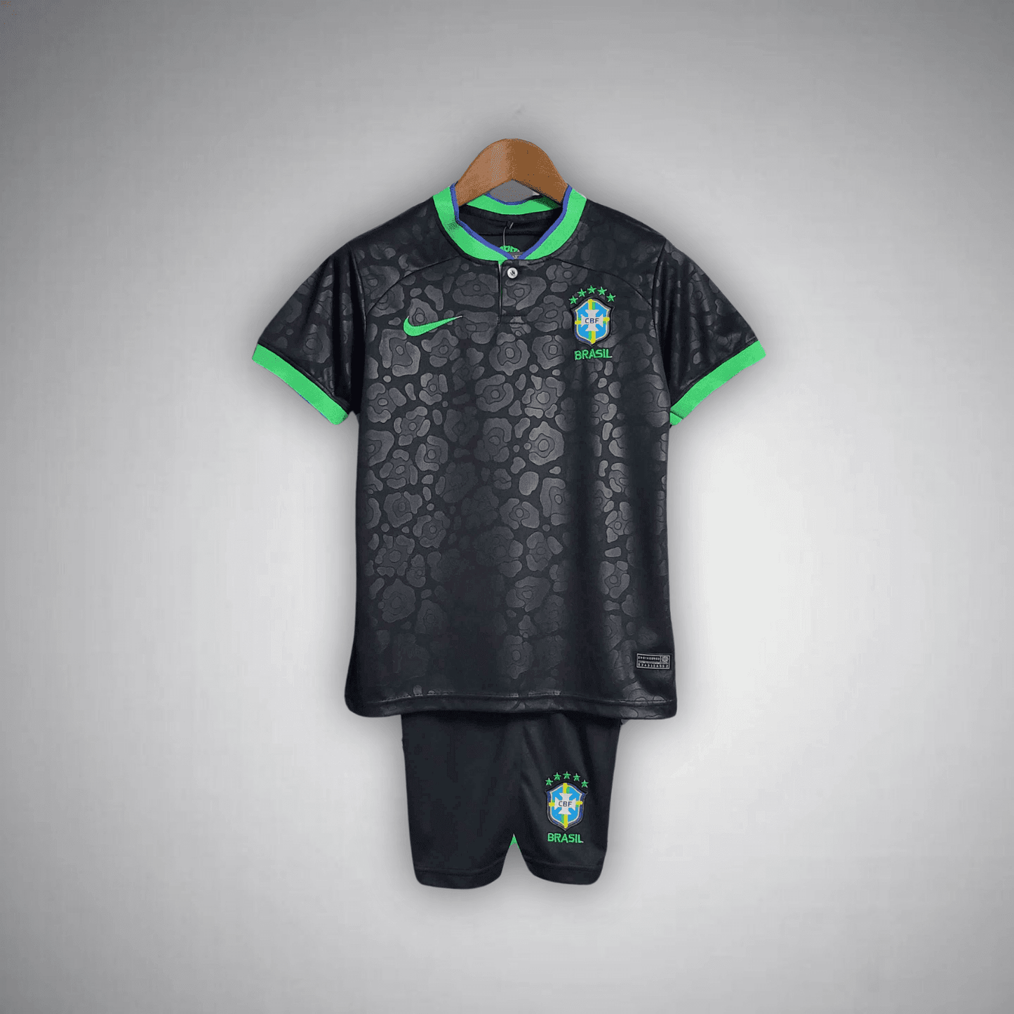Brazil "Black Leopard" Premium Kids Size Kit from FootballPrestige.com - Premium Football Kits