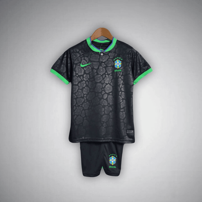 Brazil "Black Leopard" Premium Kids Size Kit from FootballPrestige.com - Premium Football Kits