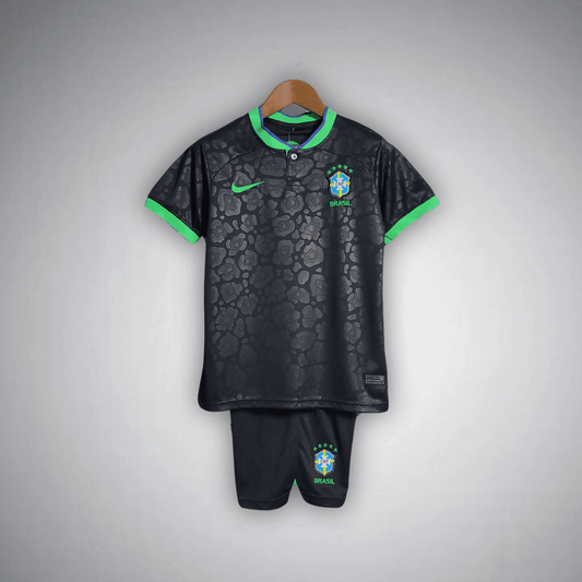 Brazil "Black Leopard" Premium Kids Size Kit from FootballPrestige.com - Premium Football Kits