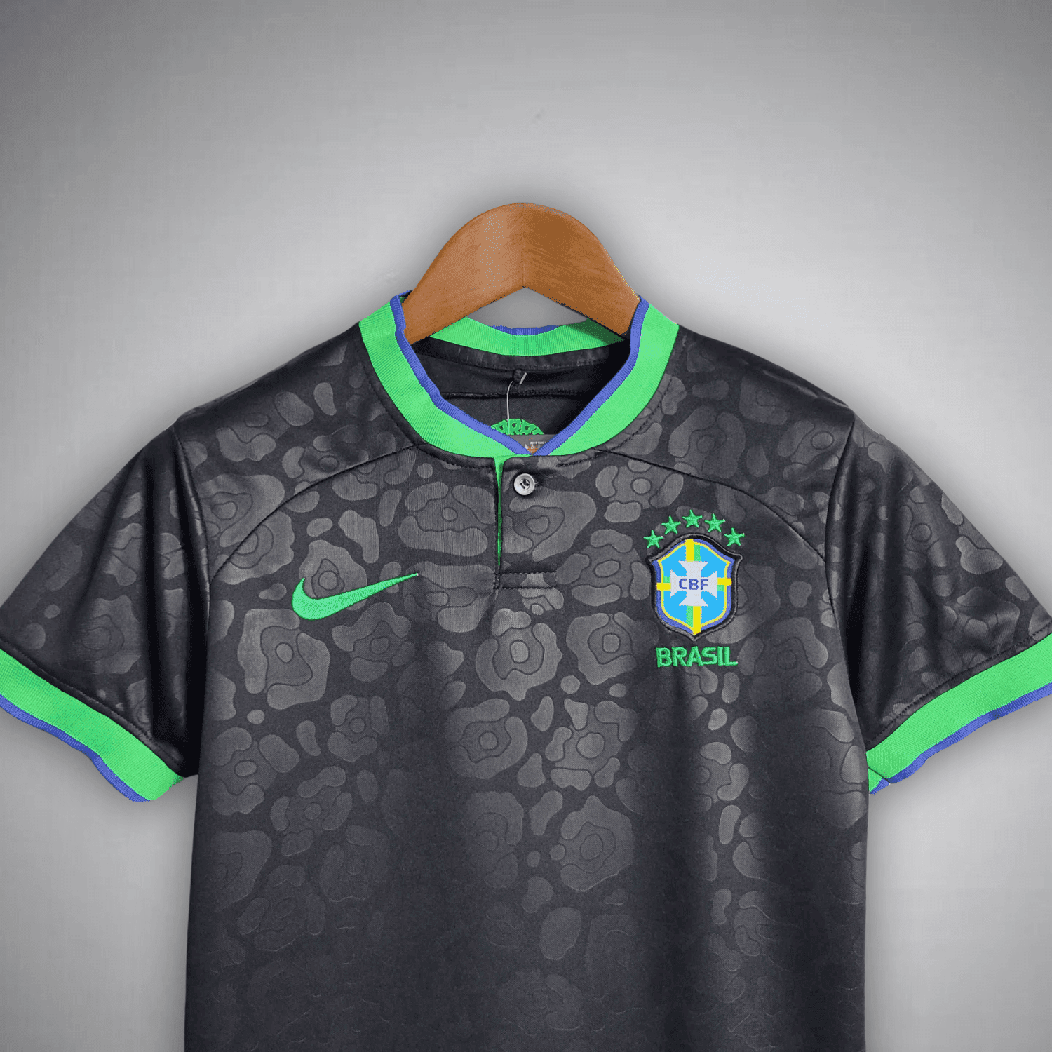 Brazil "Black Leopard" Premium Kids Size Kit from FootballPrestige.club - Premium Football Kits