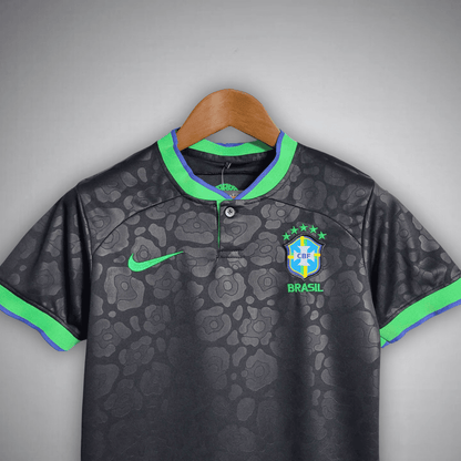 Brazil "Black Leopard" Premium Kids Size Kit from FootballPrestige.com - Premium Football Kits