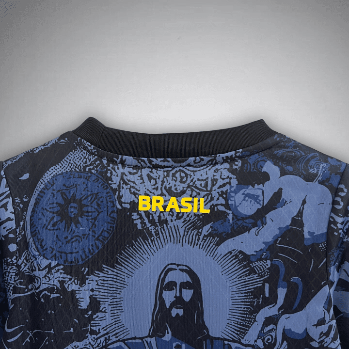 Brazil "Jesus" Premium Blue Kids Size Kit from FootballPrestige.com - Premium Football Kits