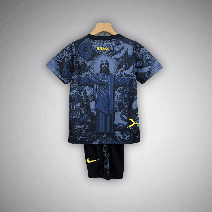 Brazil "Jesus" Premium Blue Kids Size Kit from FootballPrestige.com - Premium Football Kits
