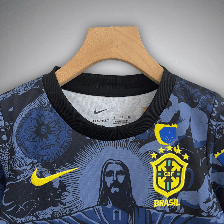 Brazil "Jesus" Premium Blue Kids Size Kit from FootballPrestige.club - Premium Football Kits
