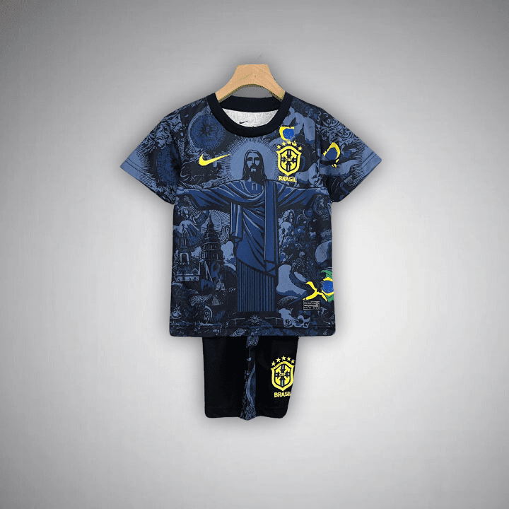 Brazil "Jesus" Premium Blue Kids Size Kit from FootballPrestige.com - Premium Football Kits
