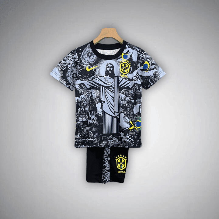 Brazil "Jesus" Premium Kids Size Kit from FootballPrestige.club - Premium Football Kits