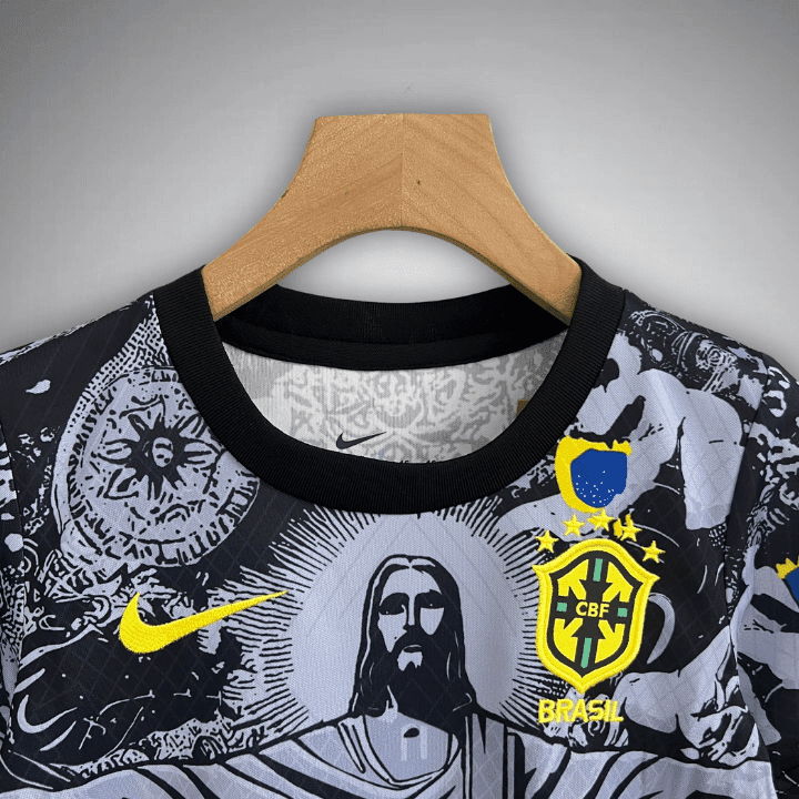 Brazil "Jesus" Premium Kids Size Kit from FootballPrestige.club - Premium Football Kits