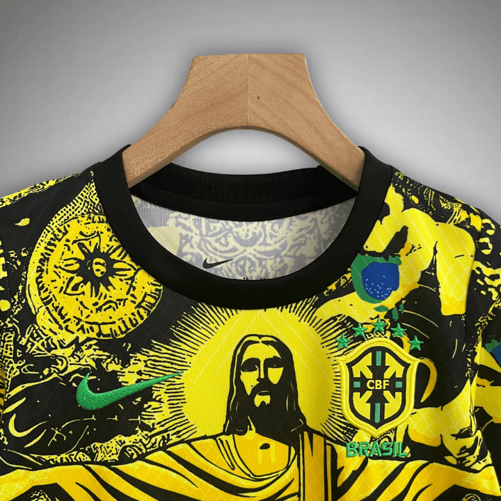 Brazil "Jesus" Premium Kids Size Yellow Kit from FootballPrestige.club - Premium Football Kits
