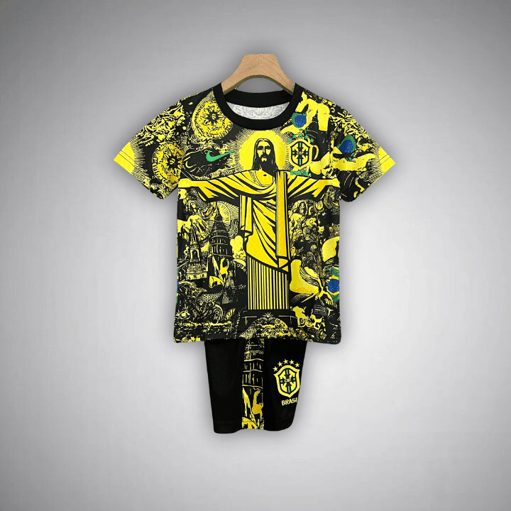 Brazil "Jesus" Premium Kids Size Yellow Kit from FootballPrestige.club - Premium Football Kits