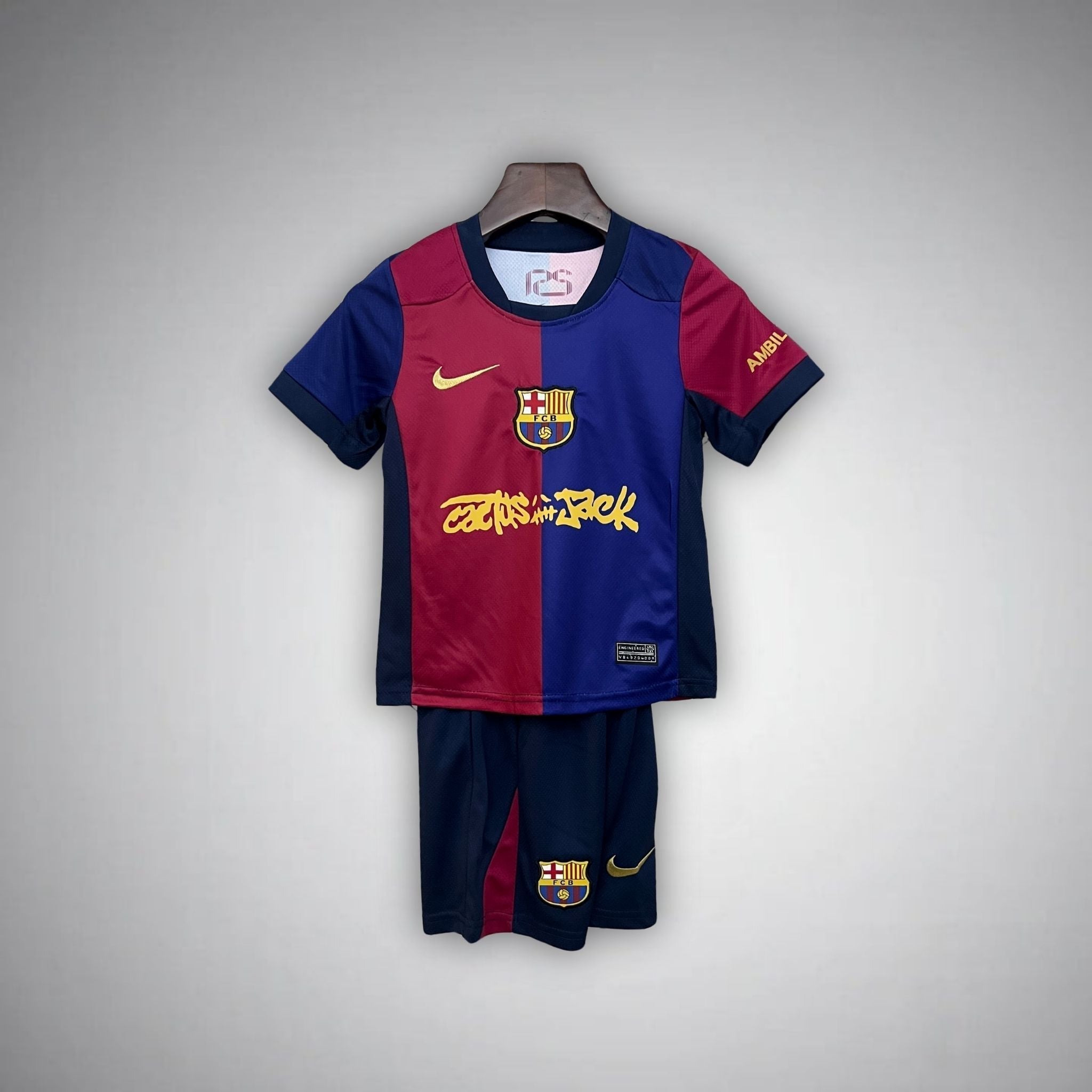 FC Barcelona x Cactus Jack Home Kids Size Kit from FootballPrestige.club - Premium Football Kits