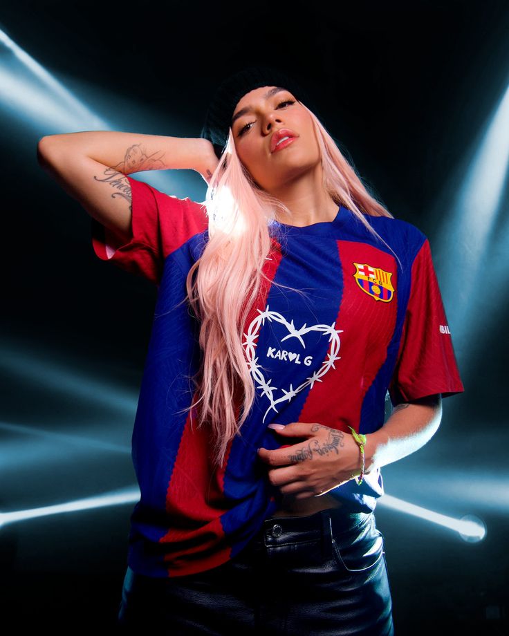 FC Barcelona x Karol G Limited Edition Home Kit from FootballPrestige.club - Premium Football Kits