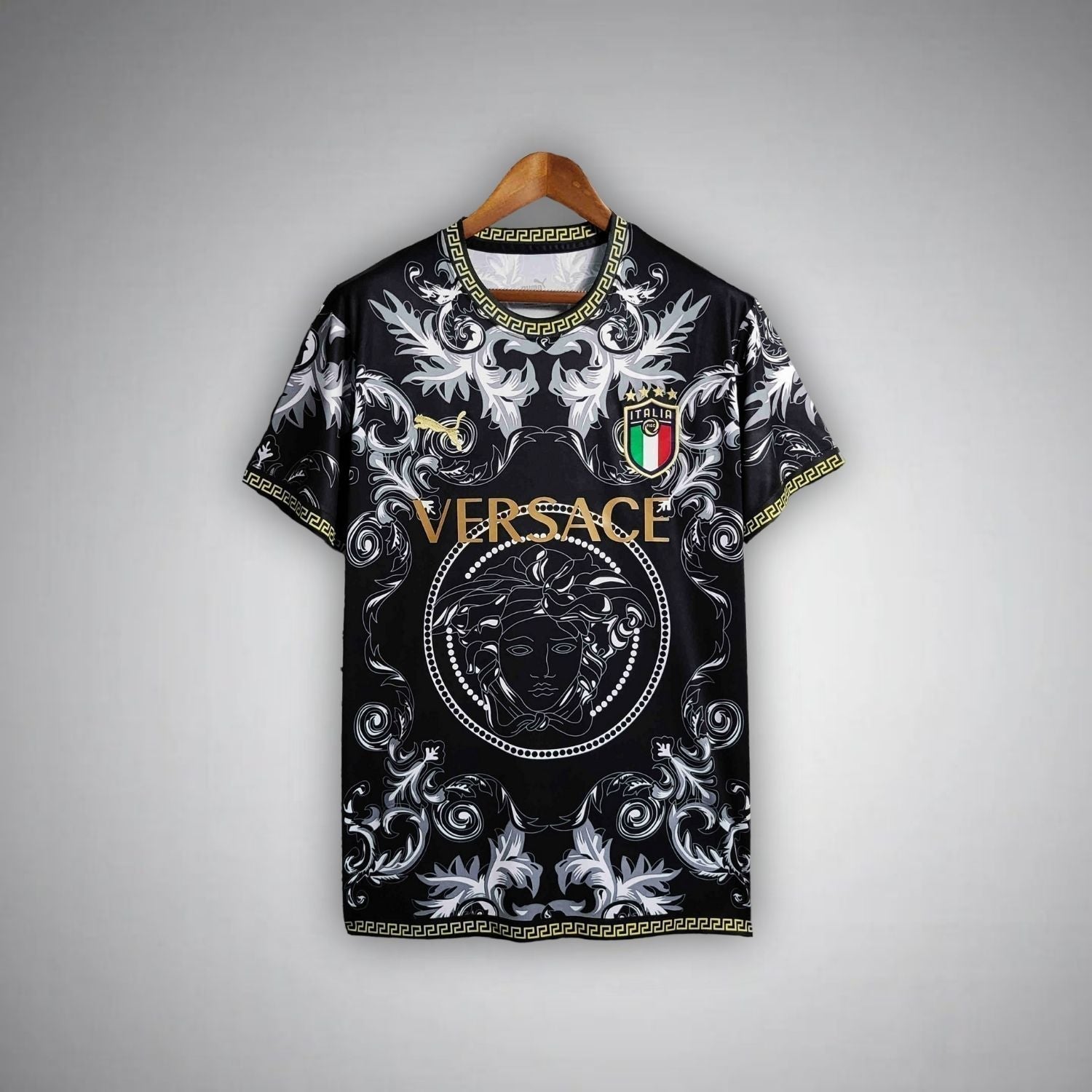 Italy "Versace" Premium Black Kit from FootballPrestige.club - Premium Football Kits