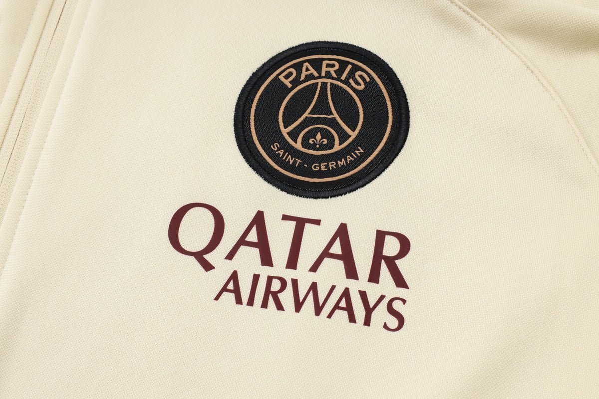 PSG Beige and Dark Blue Premium Tracksuit from FootballPrestige.shop - Premium Concept kits