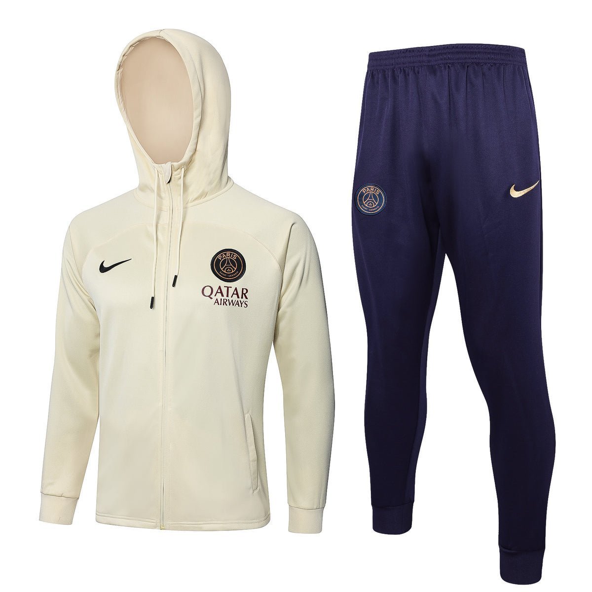 PSG Beige and Dark Blue Premium Tracksuit from FootballPrestige.shop - Premium Concept kits