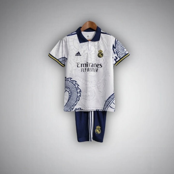 Real Madrid Dragon Blanco Premium Kids Size Kit from FootballPrestige.club - Premium Football Kits