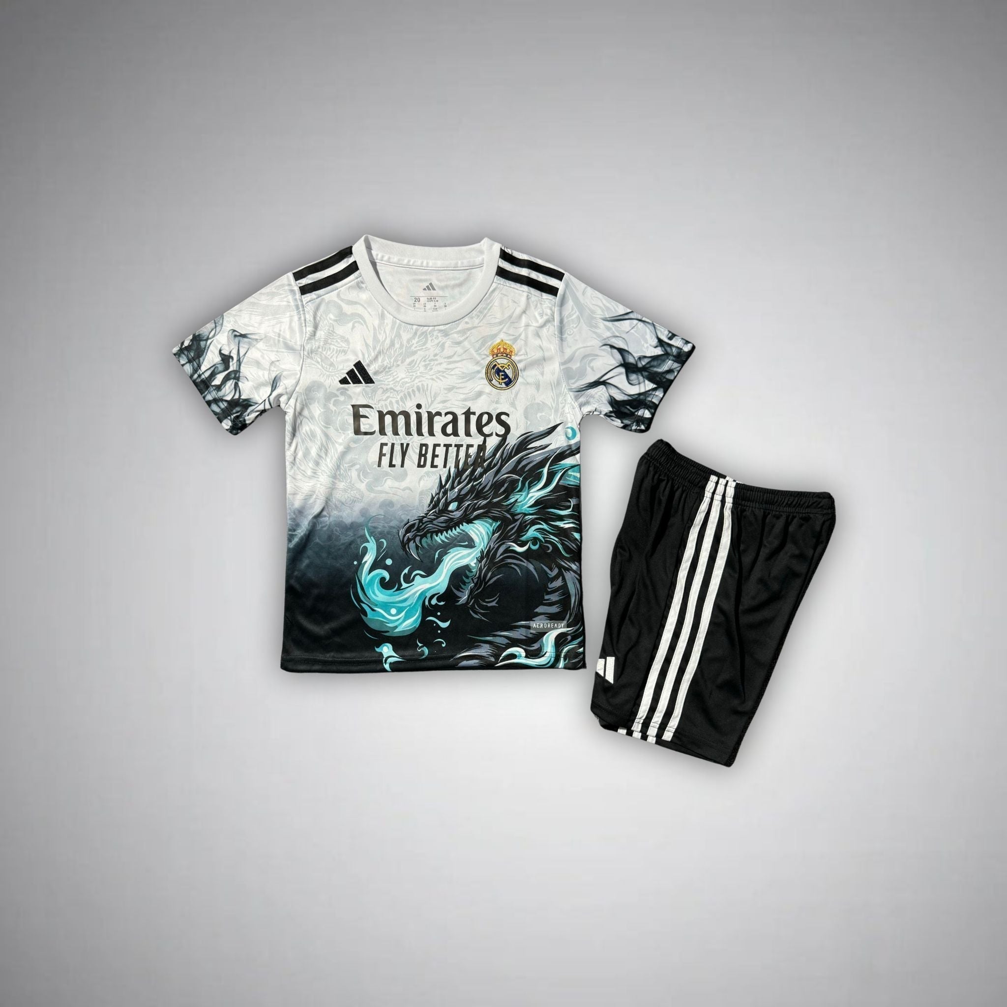Real Madrid "Emerald Flame" Premium Kids Size Kit from FootballPrestige.club - Premium Football Kits